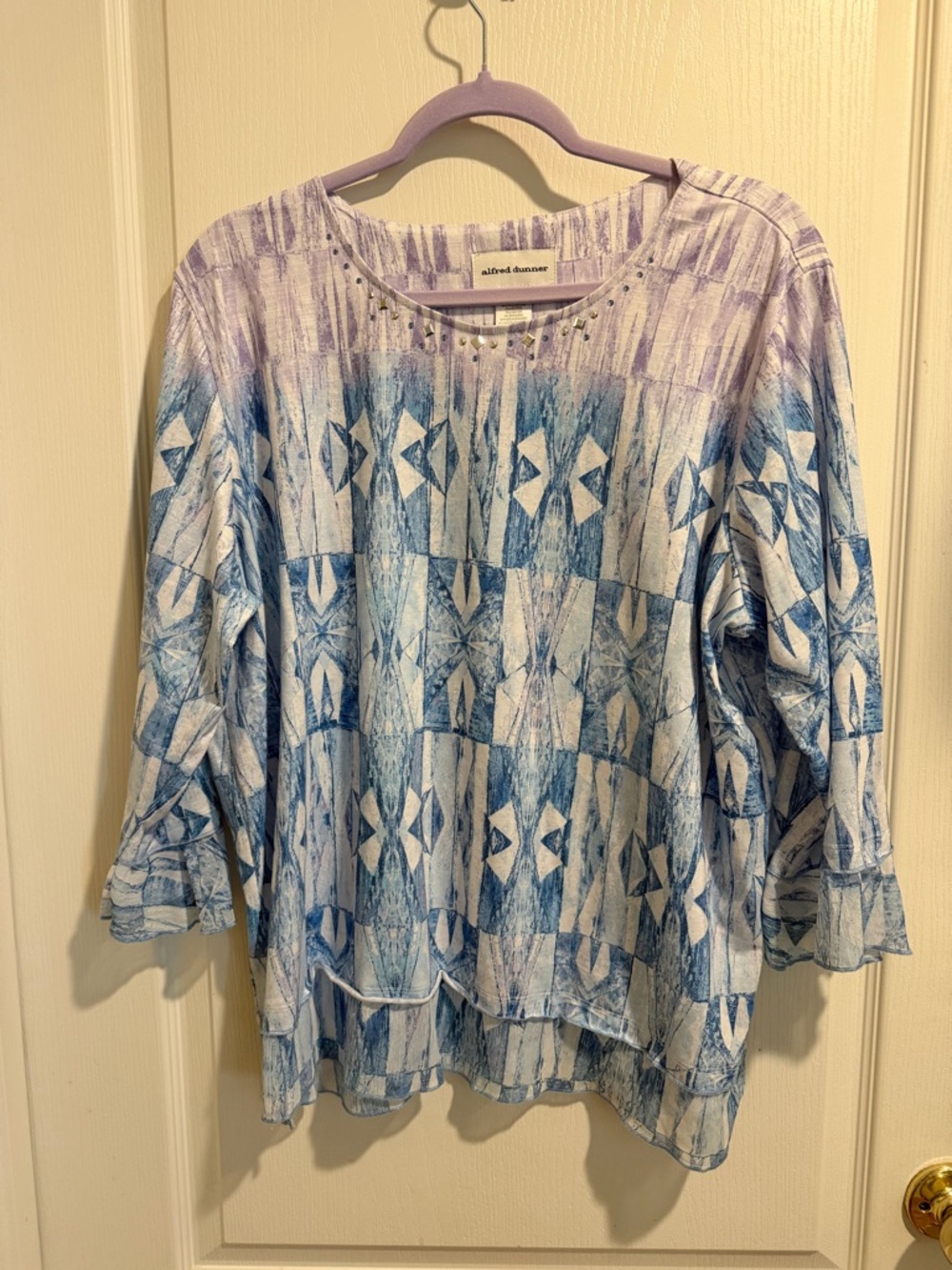Alfred Dunner Blue and Lavender Geometric Tunic Top